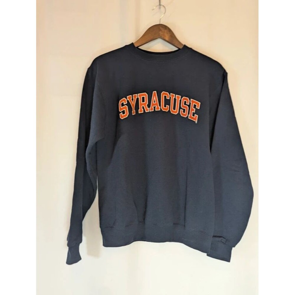 Champion Eco Fleece Syracuse Sweatshirt Small Navy Blue Crewneck Orange Spellout